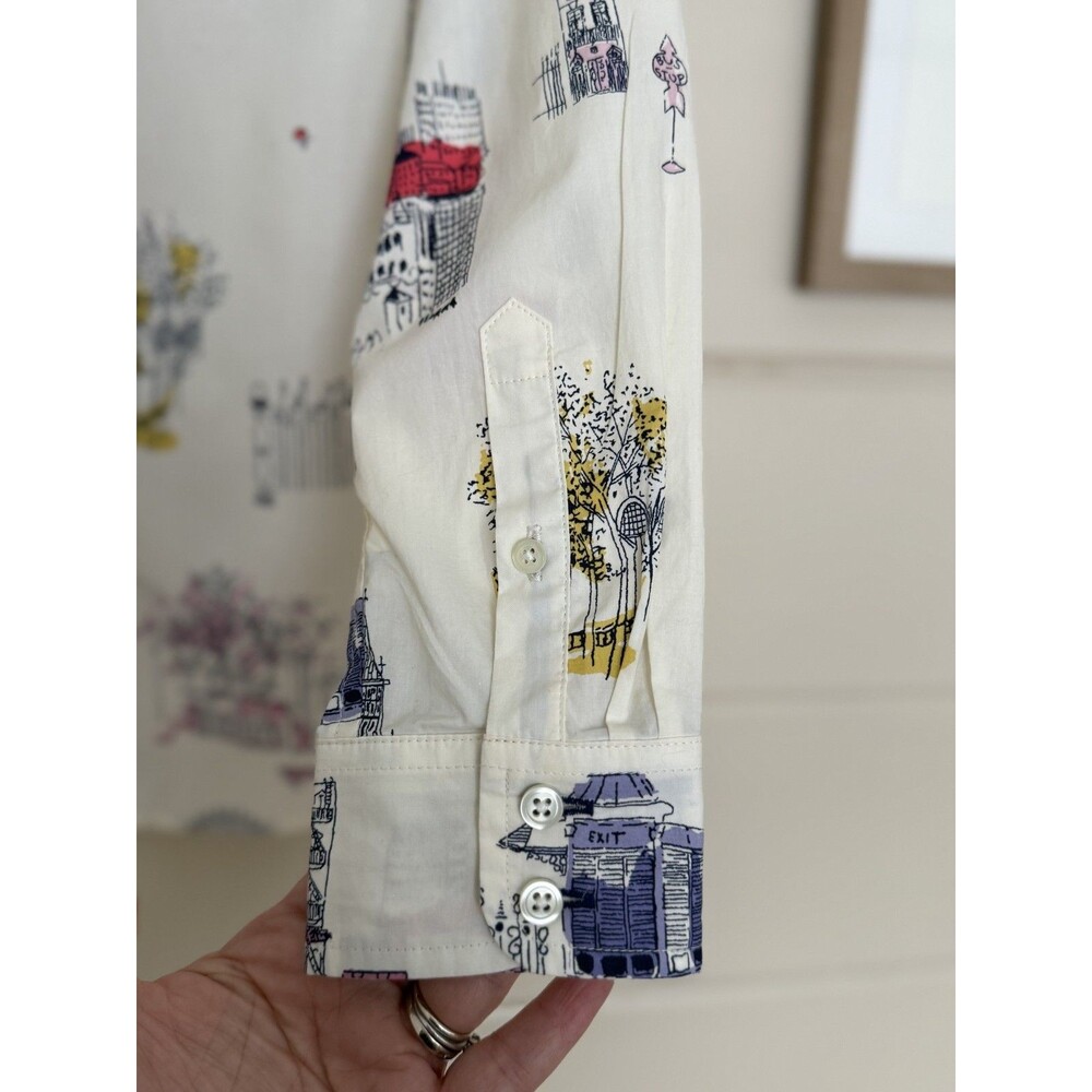 TALBOTS Womens Button Down Shirt Ivory London Toile Print Cotton Petite S - Picture 6 of 11